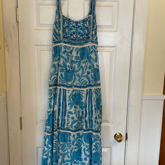 Joie Dresses & Skirts - Joie Blue & White Boho Tiered Maxi Sundress with Halter Back